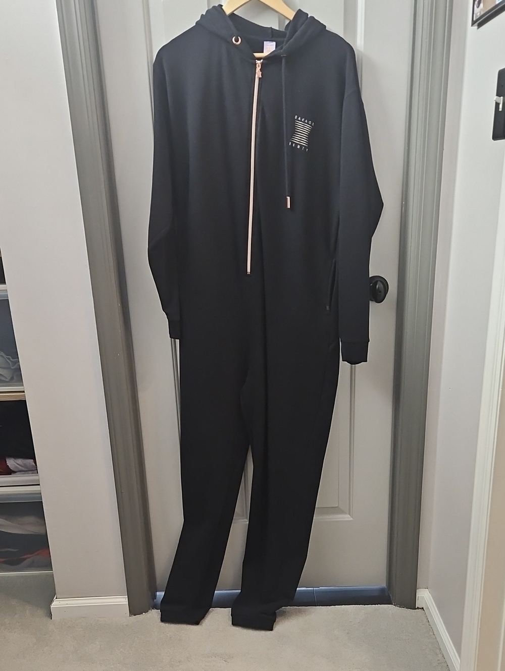 Savage X Fenty Black Hooded Jumpsuit with Zip
